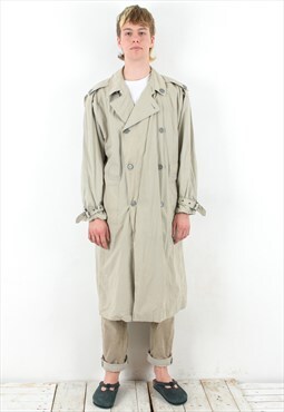  Vintage Men's M Jacket Trench Coat Raincoat Long Cotton Mac