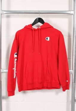 Vintage Champion Hoodie in Red Pullover Lounge Jumper Small
