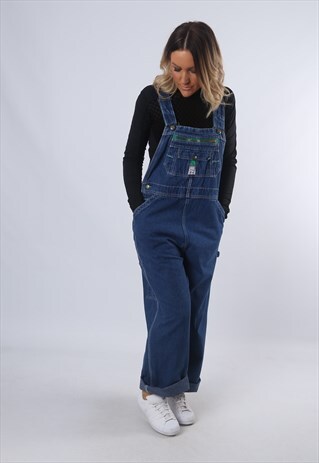 DENIM DUNGAREES JEANS VINTAGE LADY LIBERTY UK 12 (DLAE)