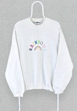 Vintage Lee Heavyweight White Sweatshirt Rainbows Mens XXL