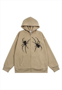 Spider hoodie Gothic pullover old wash punk jumper in cream