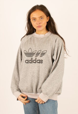 VINTAGE 80S GREY ADIDAS TREFOIL CREWNECK SWEATSHIRT MEDIUM