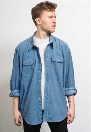 VINTAGE CORDUROY CORD SHIRT BLUE