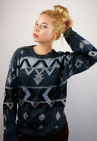 VINTAGE COTTON KNIT JUMPER/SWEATER GRAPHIC PATTERN SM0048