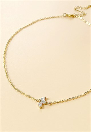 GOLD FILLED CHOKER CRYSTAL FLOWER