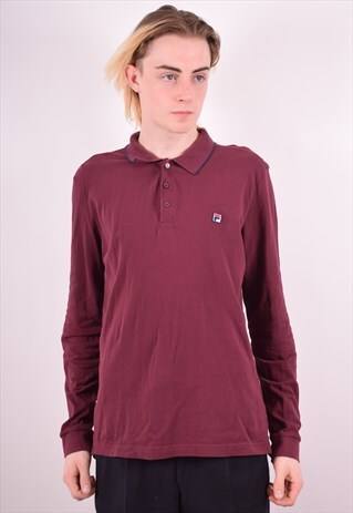 FILA MENS VINTAGE POLO SHIRT LONG SLEEVE XL MAROON 90S