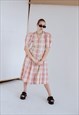 VINTAGE PUFFY SLEEVE FRONT BUTTON UP CHECKED MIDI DRESS S