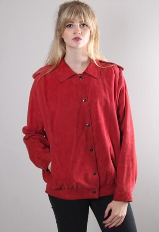 VINTAGE 80S RED SUEDE BOMBER JACKET
