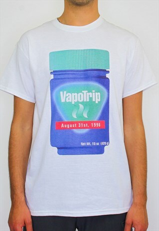 VAPO-TRIP GRAPHIC PRINT 90S RAVE, FESTIVAL T-SHIRT IN WHITE