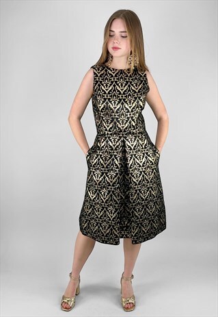Dynasty Vintage 60's Black Gold Brocade Ladies Dress