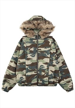 Military parka jacket faux fur collar camo bomber army puffa