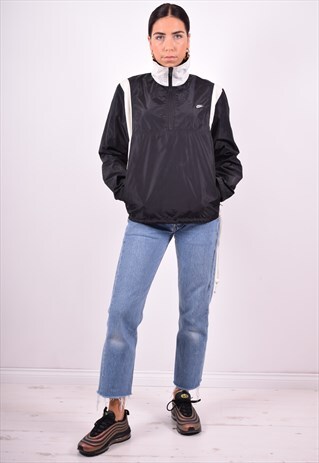 NIKE WOMENS VINTAGE PULLOVER JACKET MEDIUM BLACK 90'S