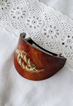 Vintage 80s retro Luxe minimalist hair clip brown gold
