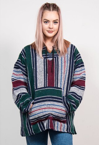 VINTAGE 90'S MULTICOLOURED GRUNGE BAJA HOODIE JUMPER