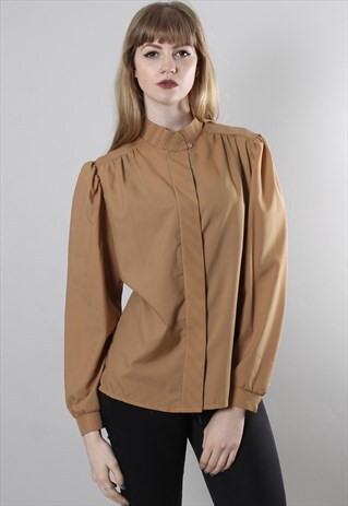 VINTAGE 60S BEIGE HIGH NECK BLOUSE TOP