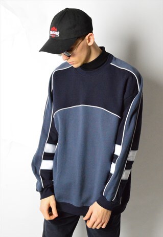 VINTAGE 90S NAVY BLUE COLOUR BLOCK SWEATSHIRT
