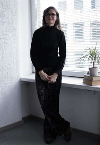 VINTAGE 70'S BLACK KNITTED LONG SLEEVE TURTLE NECK TOP