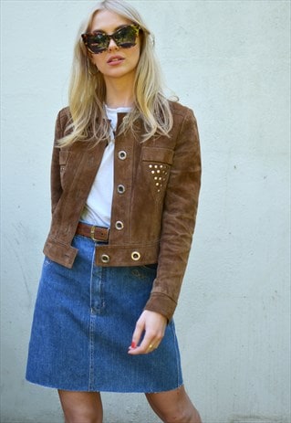 VINTAGE 1970S TAN BROWN SUEDE CROPPED JACKET