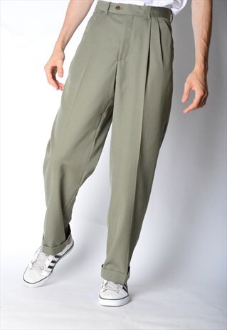 VINTAGE 90S KHAKI WOOL BLEND PANTS