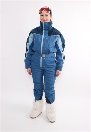 90s one piece ski suit, vintage blue ski jumpsuit, women 