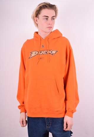 REEBOK MENS VINTAGE HOODIE JUMPER MEDIUM ORANGE 90'S