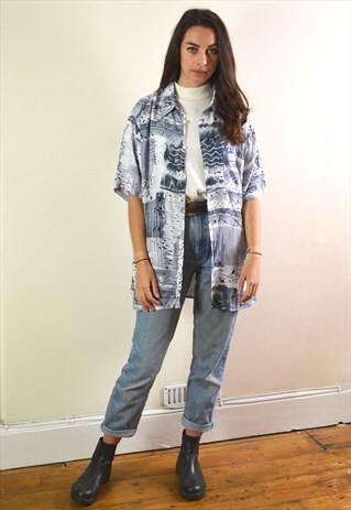 80S VINTAGE ABSTRACT PRINT SHORT SLEEVE SHIRT