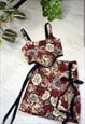 Handmade rose floral tapestry lace up side split mini skirt