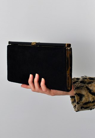 VINTAGE '80S BLACK VELVET CLUTCH BAG