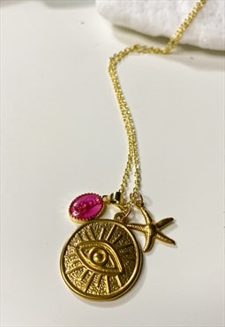 Gold Eye Medallion Necklace