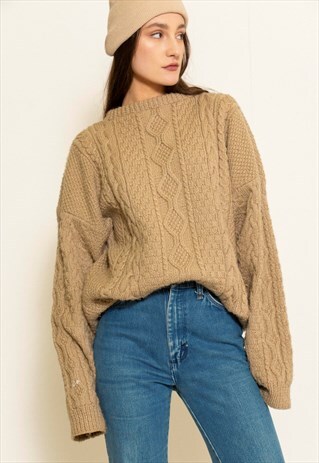 VINTAGE 80'S BEIGE CABLE KNIT JUMPER