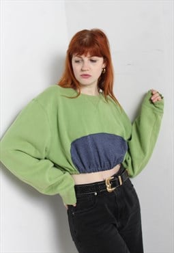 Vintage Reworked Cropped Sweatshirt Top Green