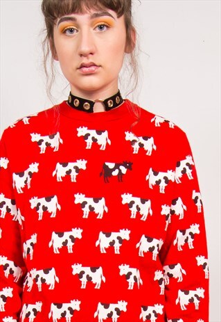 VINTAGE 90'S COW PATTERN SWEATSHIRT