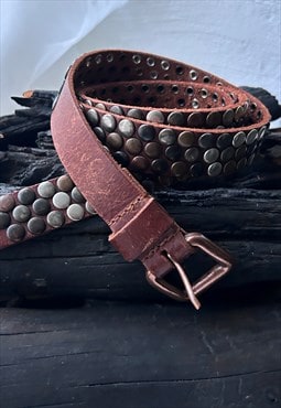 Vintage Studded Brown Leather Belt 