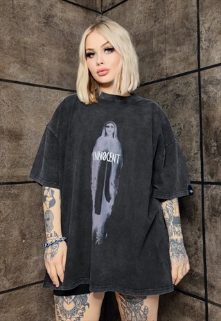 GOTHIC T-SHIRT PREMIUM VINTAGE WASH GRUNGE TEE IN ACID GREY