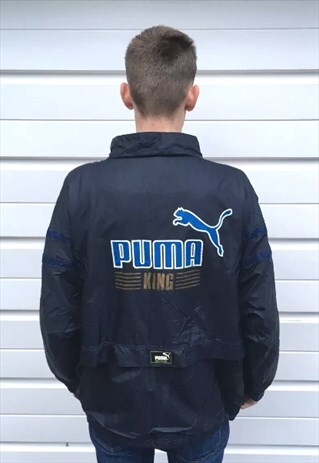 MENS VINTAGE BLACK GREY PUMA SPORTS ZIPPER JACKET COAT TOP
