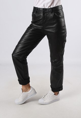 LEATHER TROUSERS HIGH WAISTED TAPERED VINTAGE SMALL (LJ4C)