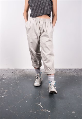 VINTAGE 1990S BEIGE HIGH-WAISTED TROUSERS