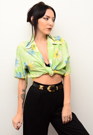 VINTAGE 90'S RETRO FUNKY FLORAL PATTERNED OVERSIZED SHIRT