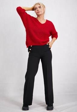 Red V Neck Knitted Jumper ONE SIZE FIT (8 TO 14)