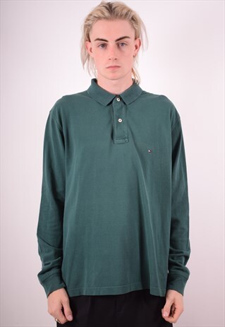 TOMMY HILFIGER MENS VINTAGE POLO SHIRT LONG SLEEVE XL 90S