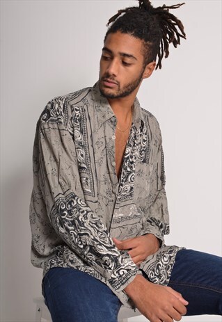 VINTAGE CRAZY PATTERNED PARTY SHIRT LONG SLEEVE