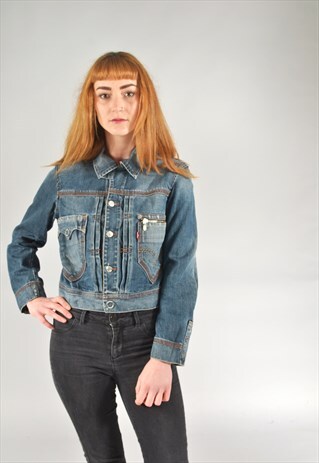 VINTAGE LEVI'S MID BLUE CROPPED DISTRESSED DENIM JACKET