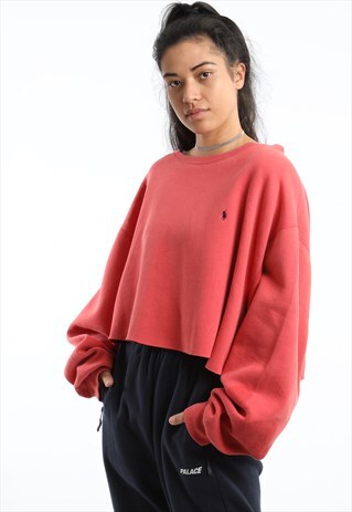 90S POLO RALPH LAUREN EMBROIDERED LOGO CROPPED SWEATSHIRT
