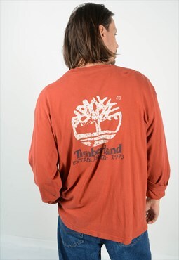 Vintage 90s Timberland T-Shirt Red Long Sleeve