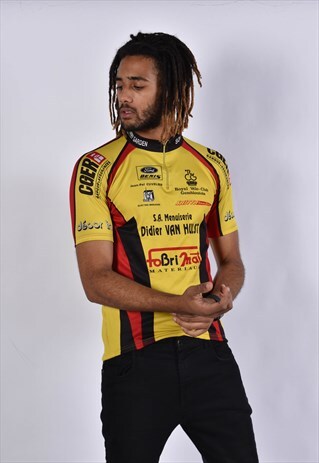 VINTAGE 1/4 ZIP SPORTS JERSEY TOP T-SHIRT YELLOW