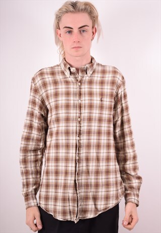 POLO RALPH LAUREN MENS VINTAGE SHIRT LARGE BROWN CHECK 90S