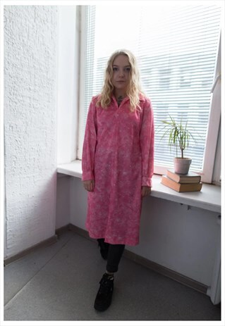 VINTAGE 70'S PINK ABSTRACT PRINT MIDI DRESS