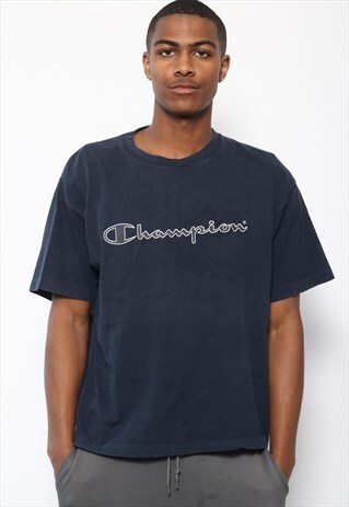 VINTAGE CHAMPION BIG LOGO SPELLOUT T-SHIRT NAVY BLUE