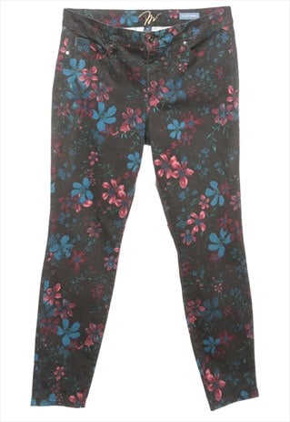 BEYOND RETRO VINTAGE ZIP FRONT FLORAL BLACK SKINNY FIT JEANS