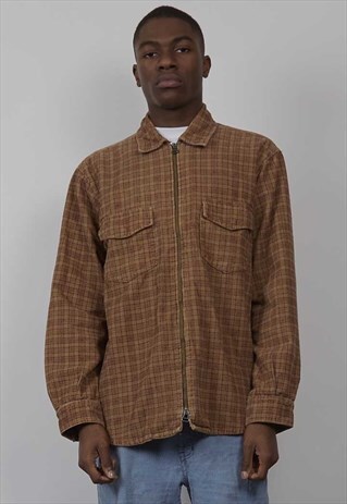VINTAGE 90'S BROWN CHECK CORDUROY WORKMAN JACKET